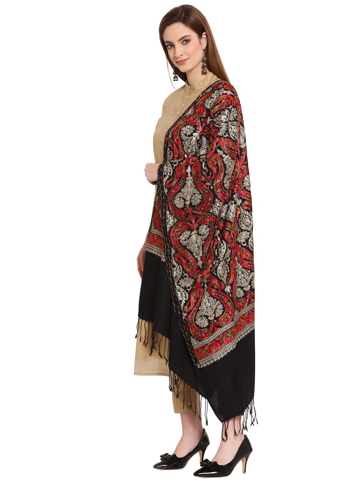 Paisley Embroidered Acrylic Wool Shawl