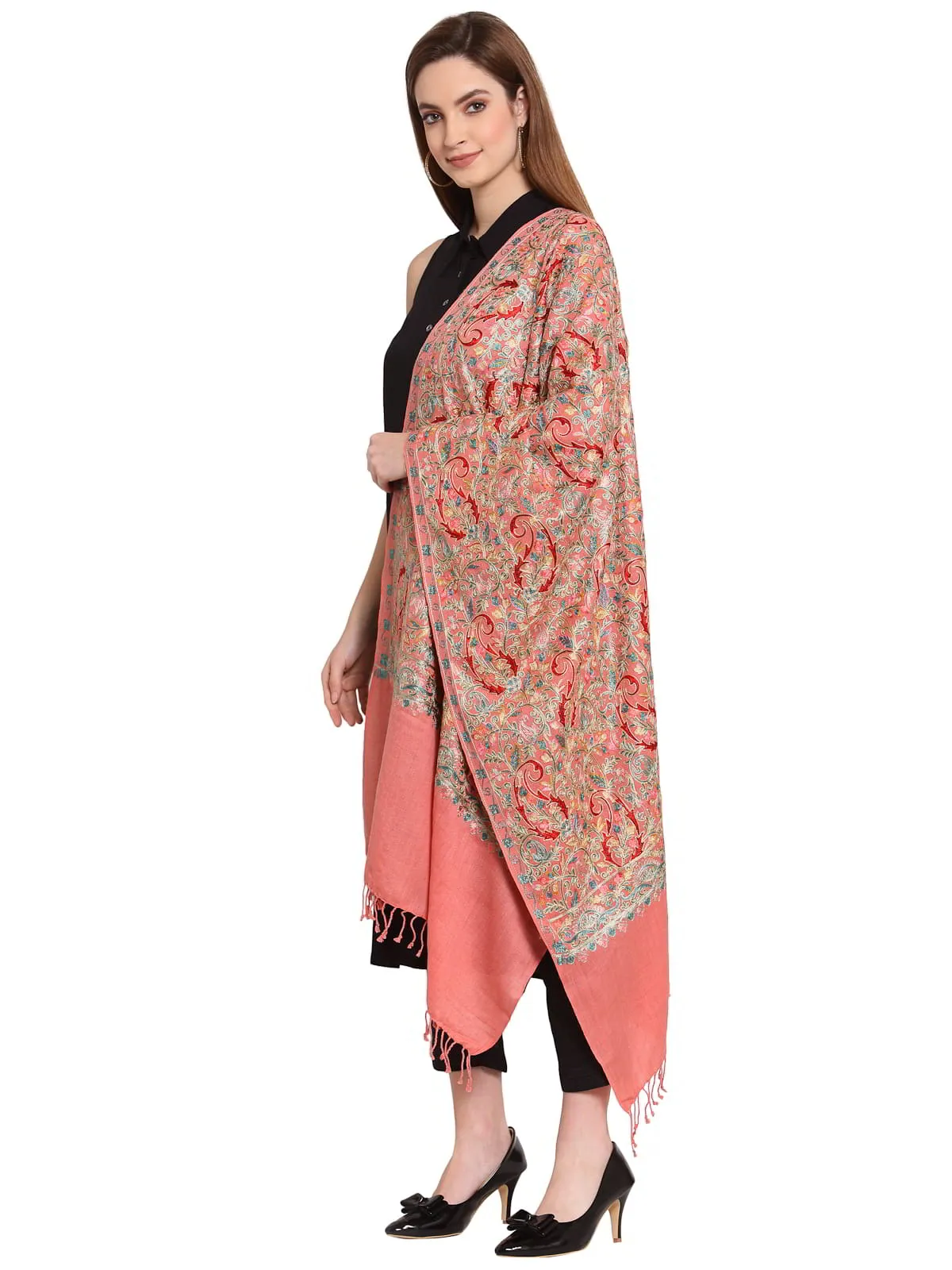 Paisley Embroidered Wool Shawl