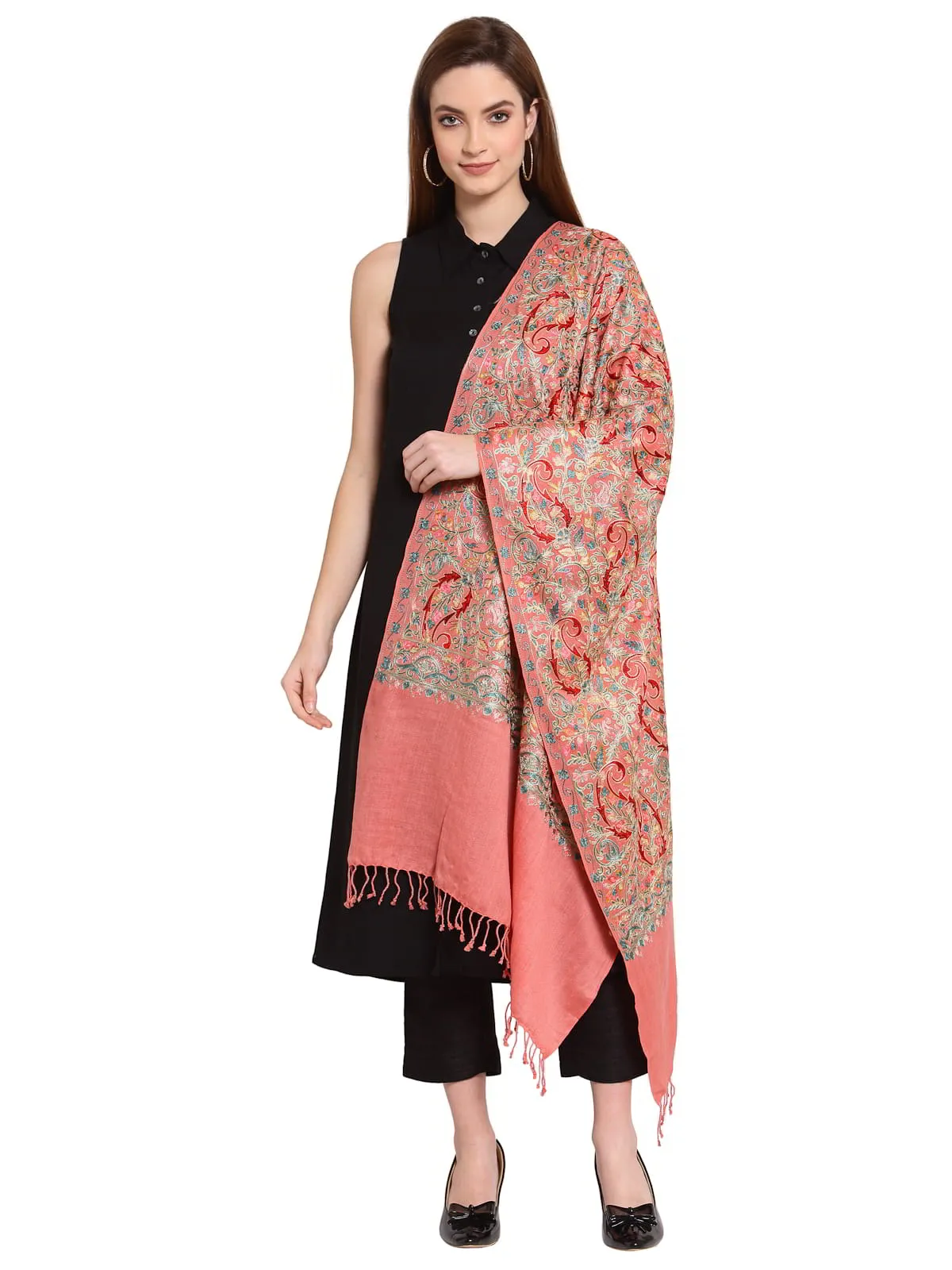 Paisley Embroidered Wool Shawl