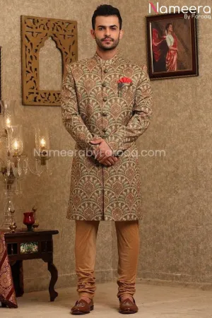 Pakistani Printed Silk Sherwani for Men's Online #GR93
