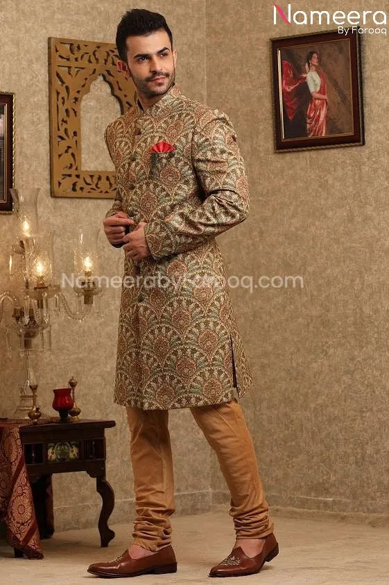 Pakistani Printed Silk Sherwani for Men's Online #GR93