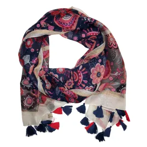 Pari Floral Cotton Scarf - Navy Pink