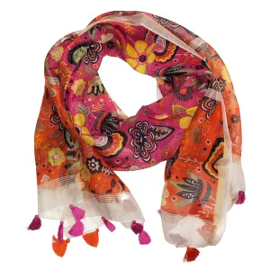 Pari Floral Cotton Scarf - Orange Pink