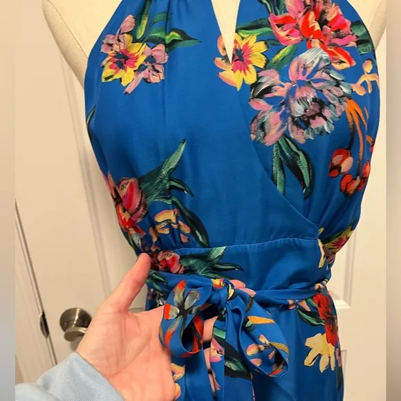 Parker - Royal Blue Floral-Print Halter Hi-Lo Maxi Dress - Size 4 - Like New