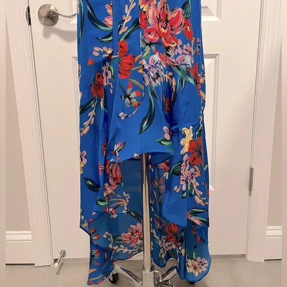 Parker - Royal Blue Floral-Print Halter Hi-Lo Maxi Dress - Size 4 - Like New