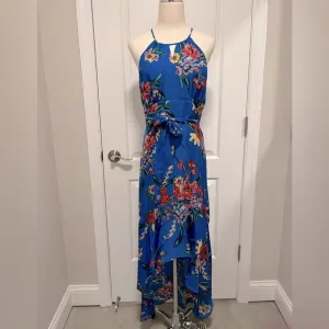 Parker - Royal Blue Floral-Print Halter Hi-Lo Maxi Dress - Size 4 - Like New
