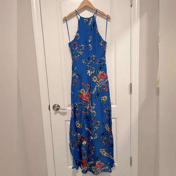 Parker - Royal Blue Floral-Print Halter Hi-Lo Maxi Dress - Size 4 - Like New