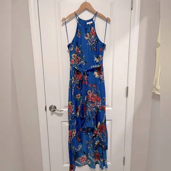 Parker - Royal Blue Floral-Print Halter Hi-Lo Maxi Dress - Size 4 - Like New
