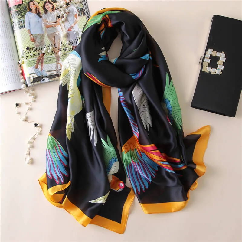 Parrot Print Silk Scarf for Women