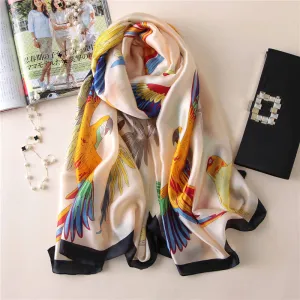 Parrot Print Silk Scarf for Women