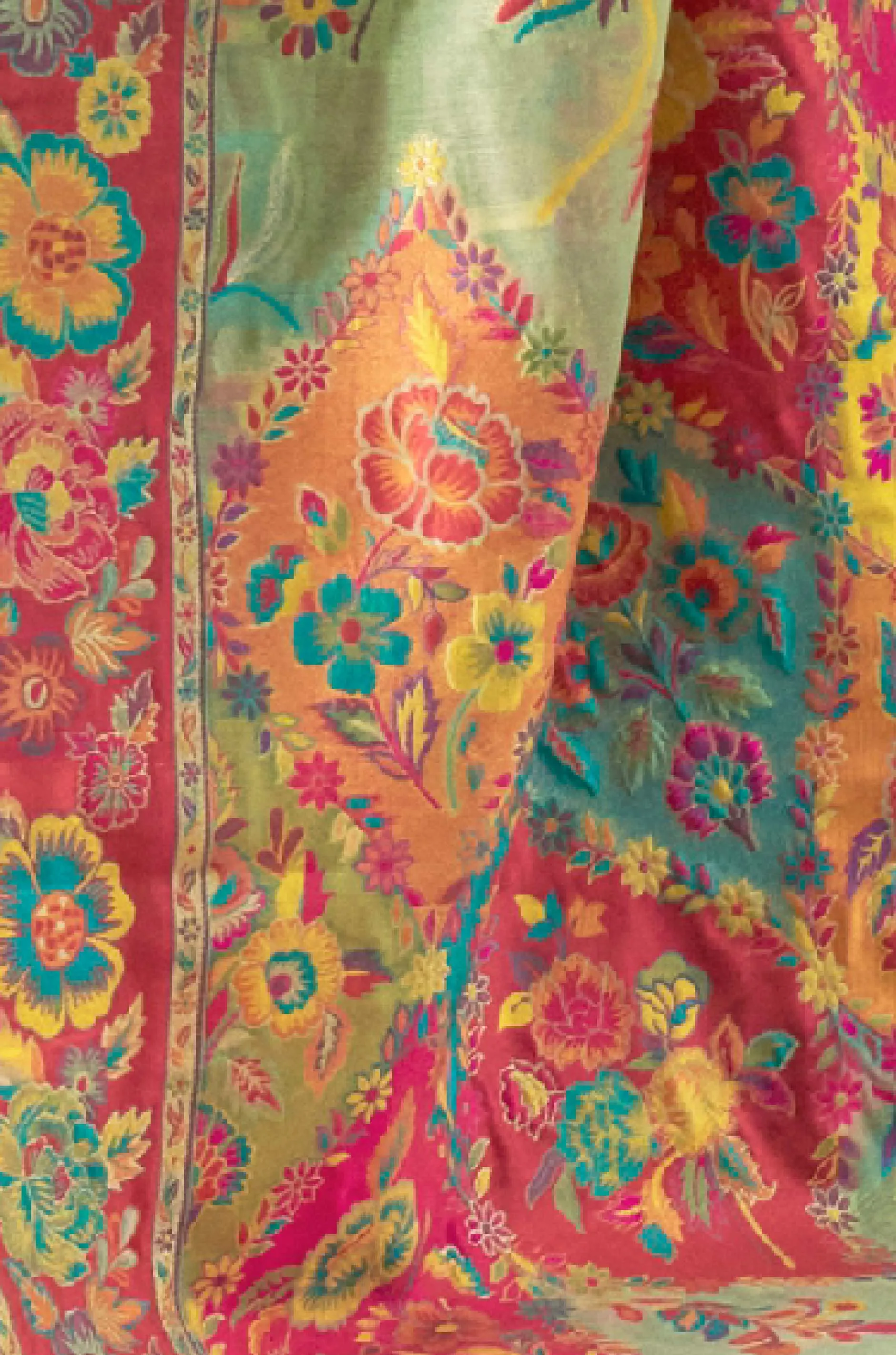 Pastel Green Floral Woven Silk Saree