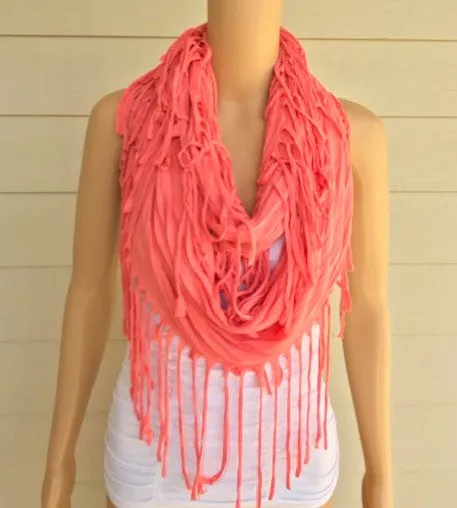 Peach Fringe Infinity Scarf