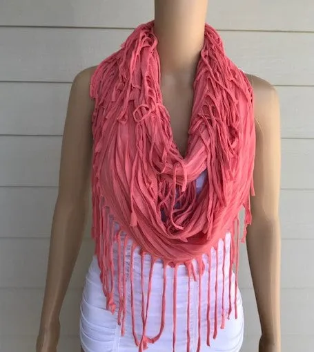 Peach Fringe Infinity Scarf