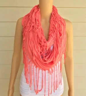 Peach Fringe Infinity Scarf