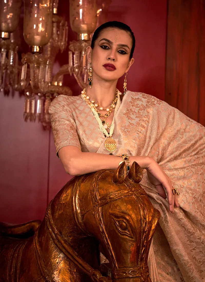 Peach Weaved Handloom Kalkatti Silk Saree