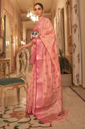 Peach Woven Tussar Silk Saree
