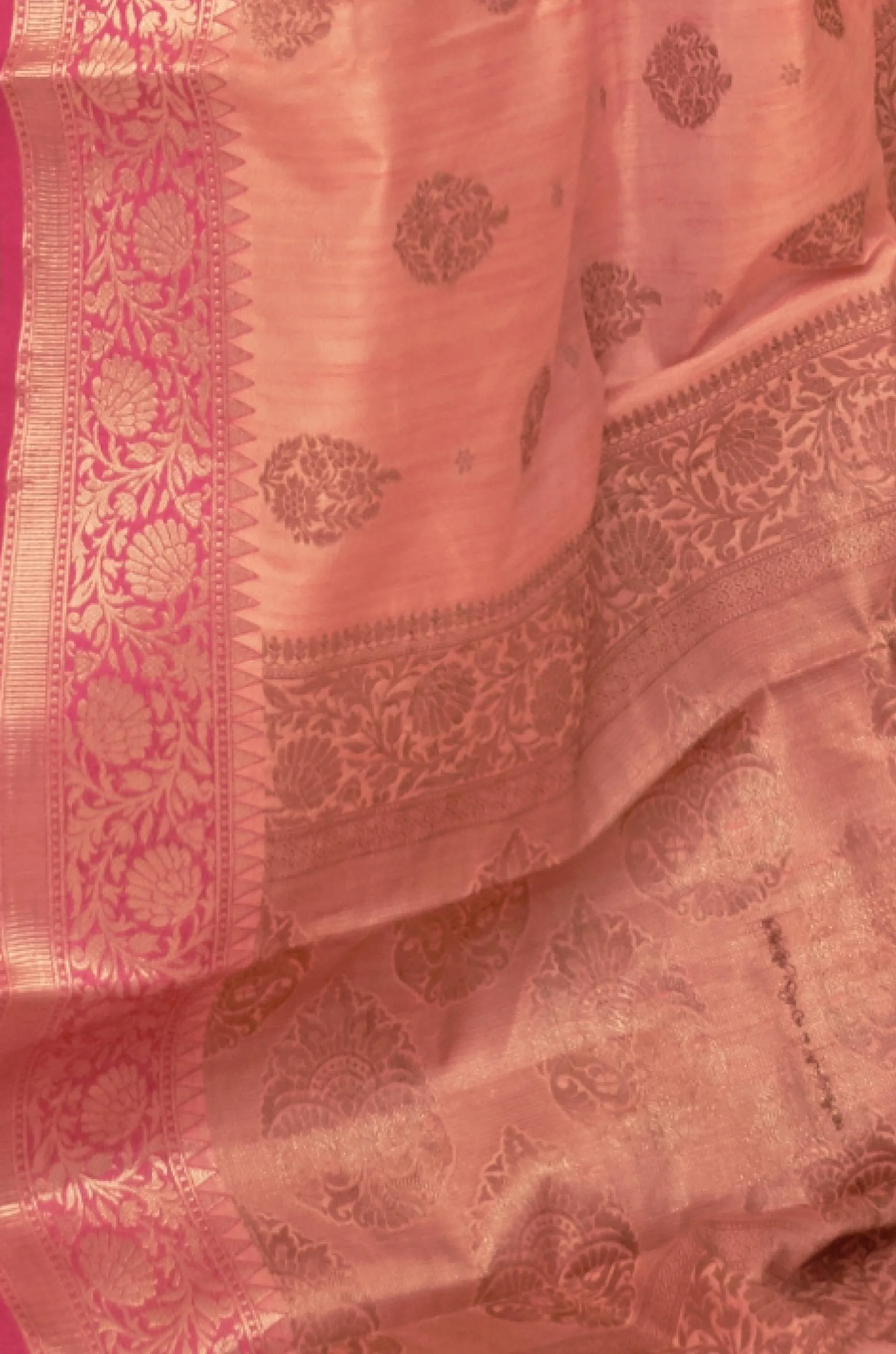Peach Woven Tussar Silk Saree