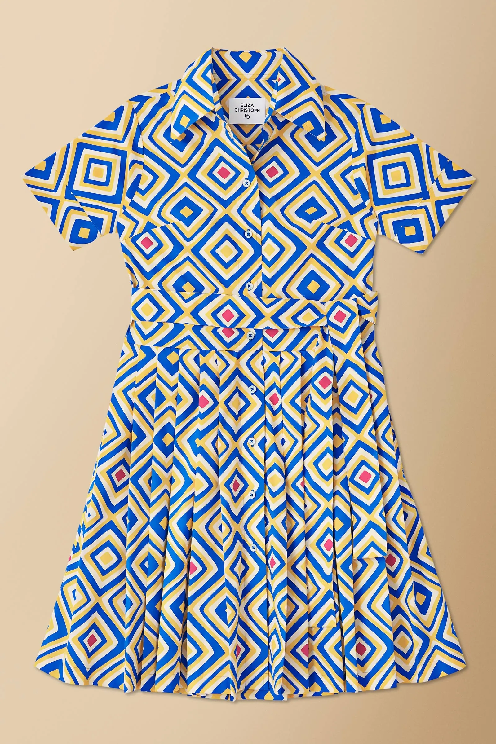 Pendo Geometric Cotton Poplin Shirtdress in Blue