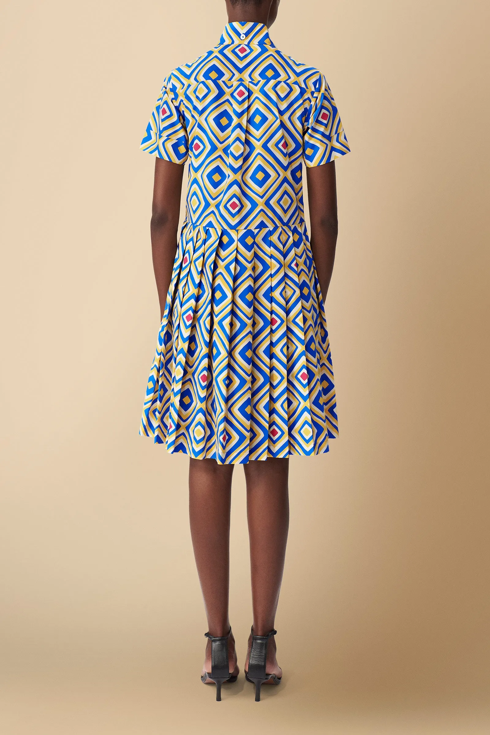Pendo Geometric Cotton Poplin Shirtdress in Blue