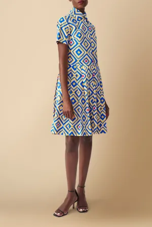 Pendo Geometric Cotton Poplin Shirtdress in Blue