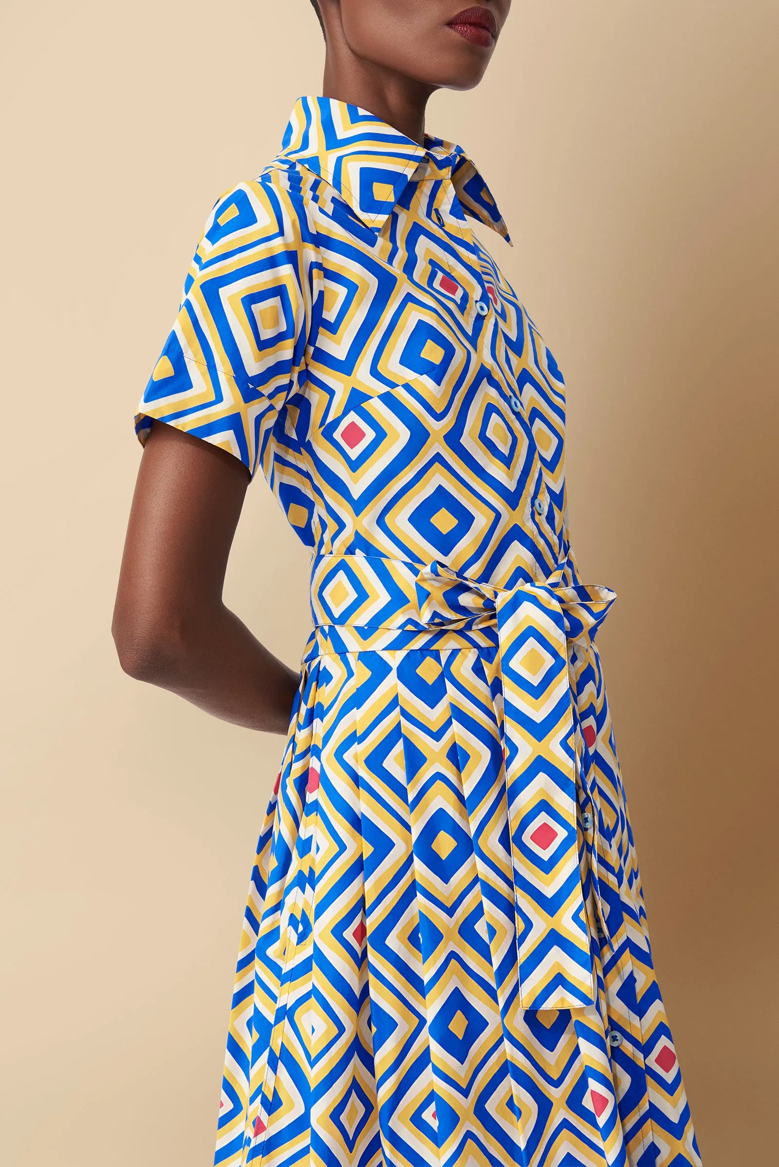 Pendo Geometric Cotton Poplin Shirtdress in Blue