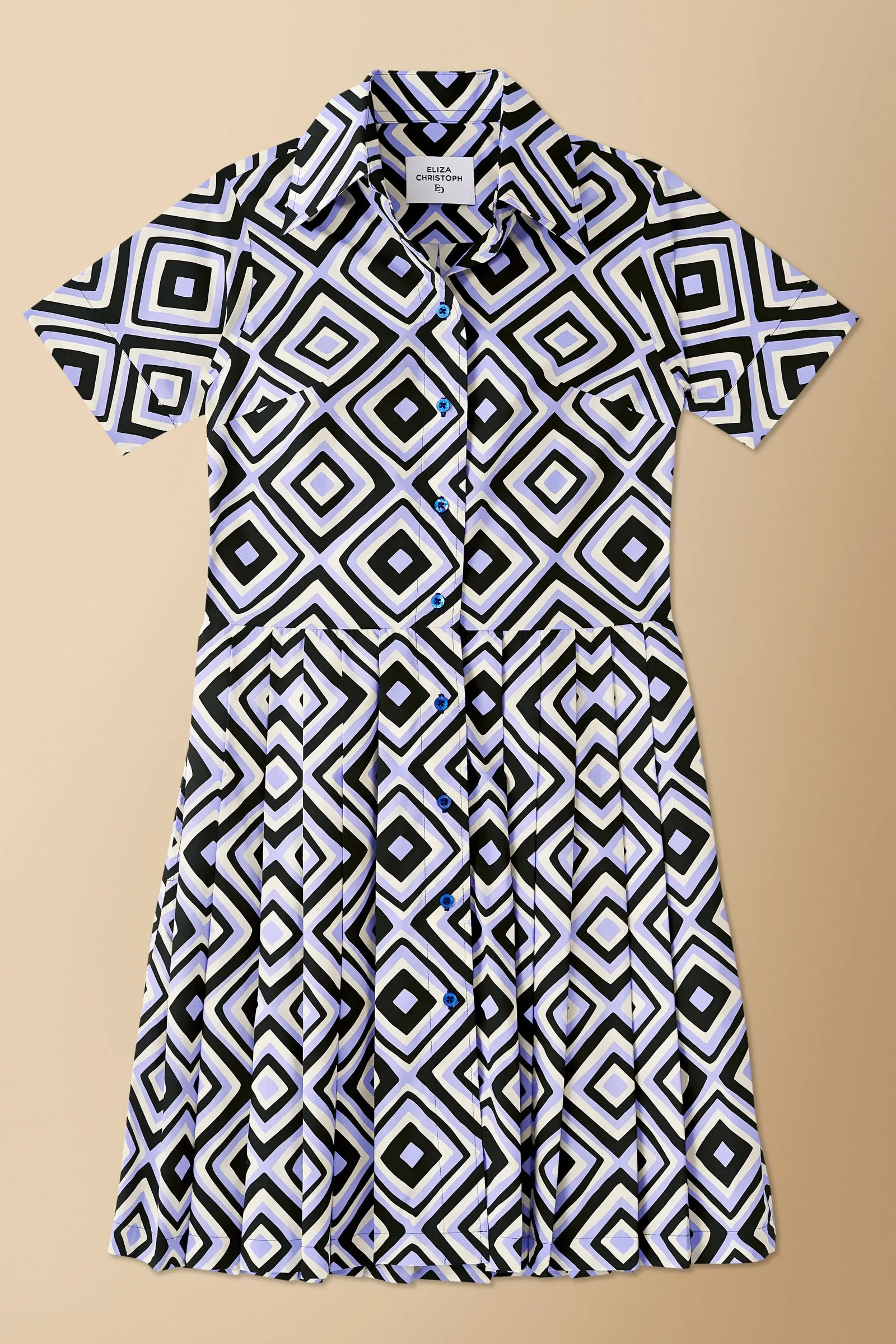 Pendo Geometric Cotton Poplin Shirtdress in Lilac