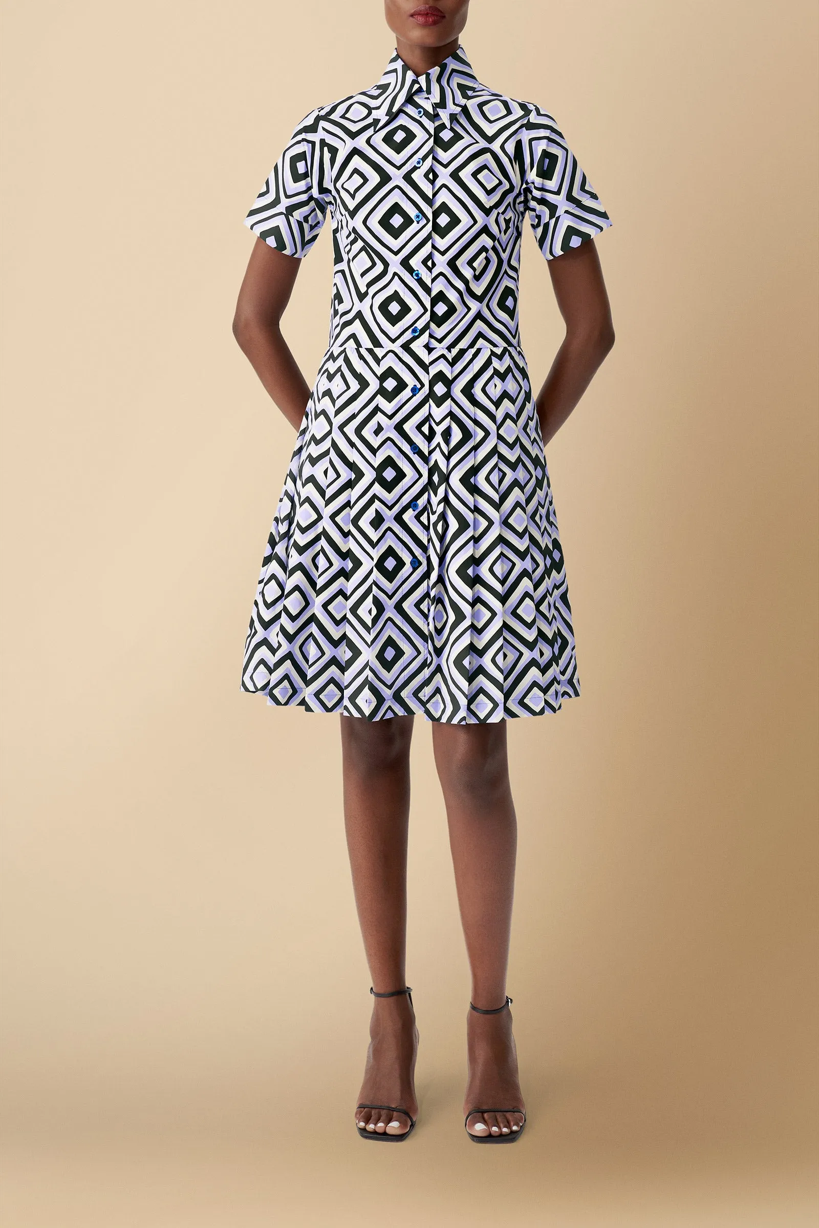 Pendo Geometric Cotton Poplin Shirtdress in Lilac