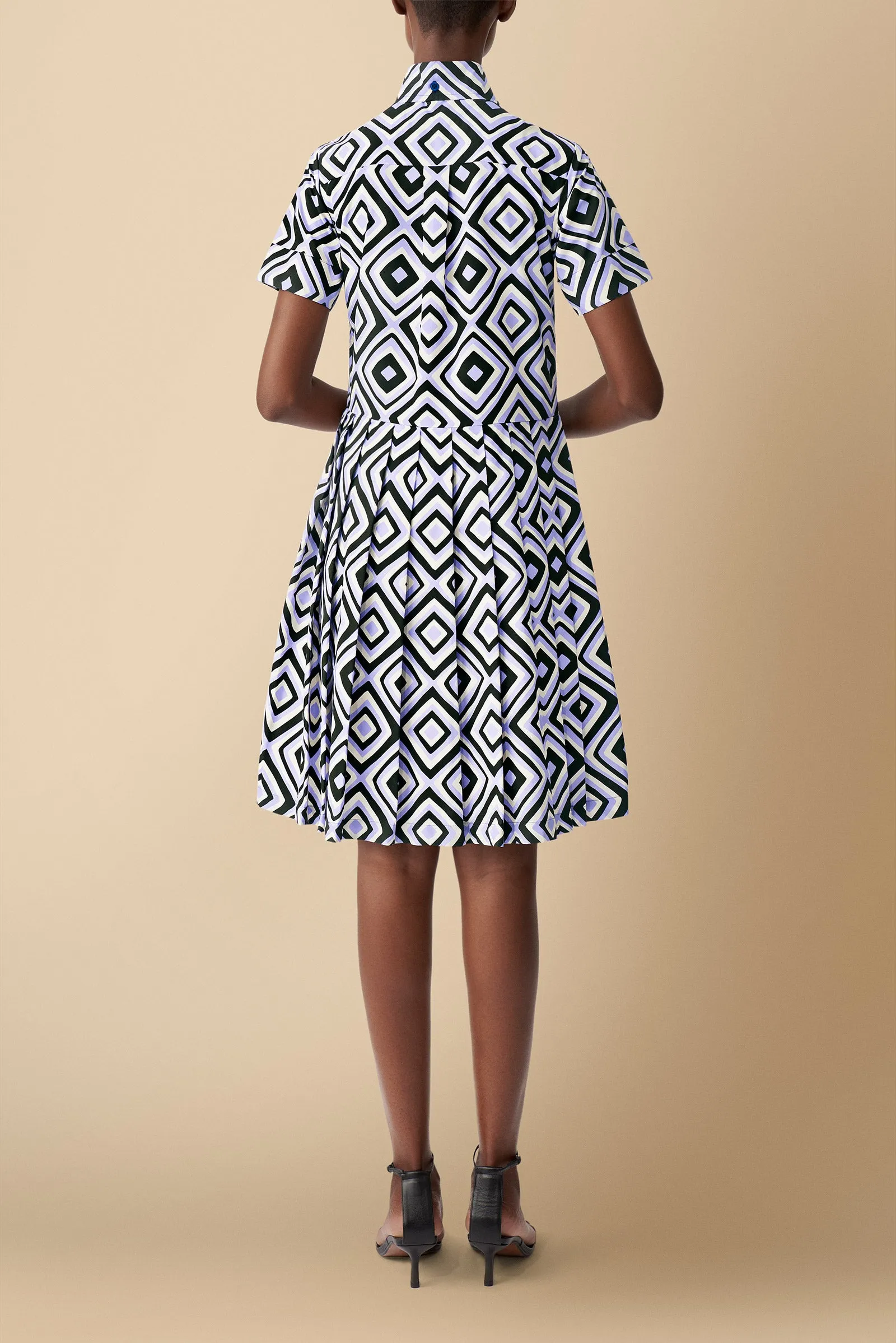 Pendo Geometric Cotton Poplin Shirtdress in Lilac