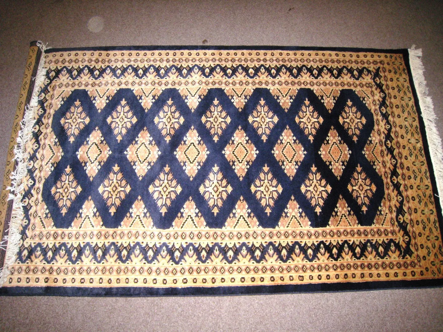 Persian Carpet Oriental Rug genuine ethnic baluchi indian design 3x5 hand knotted silk wool blend geometric living room navy blue royal