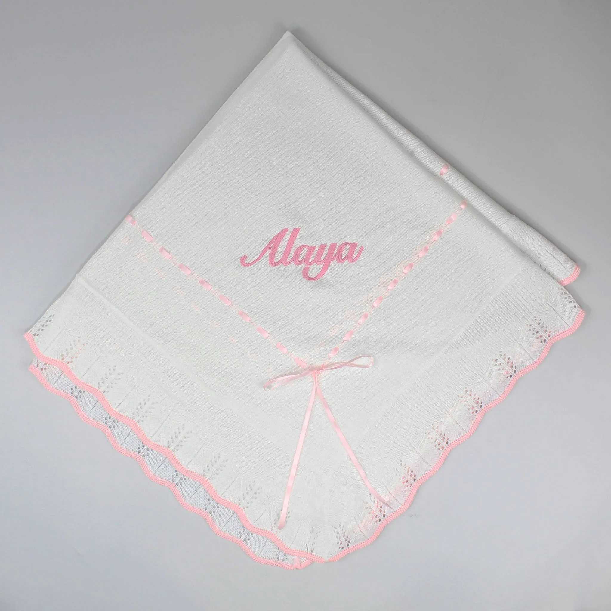 Personalised Shawl / Blanket - Spanish Knit for Baby Girls