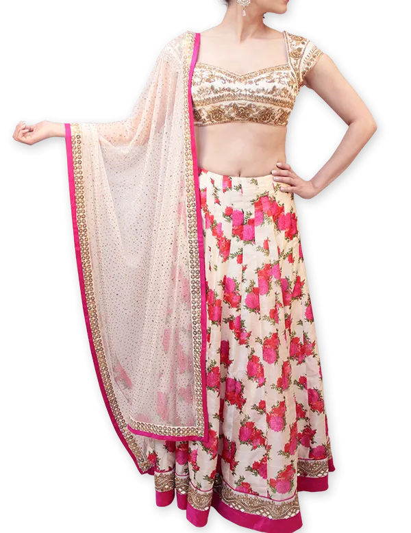 PINK AND CREAM FLORAL LEHENGA