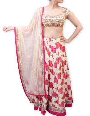 PINK AND CREAM FLORAL LEHENGA