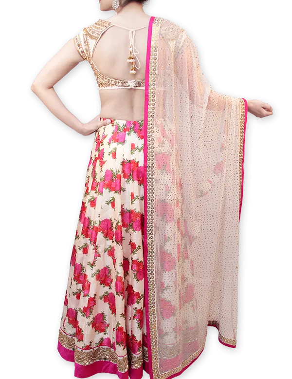 PINK AND CREAM FLORAL LEHENGA