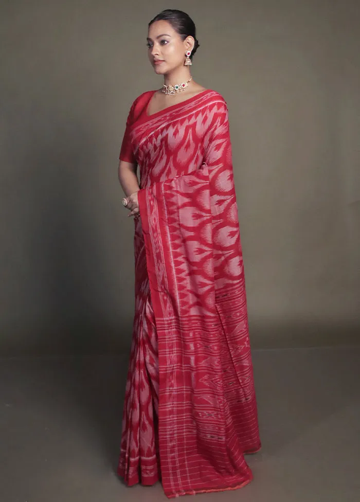 Pink Bomkai Silk Saree Without Blouse Piece