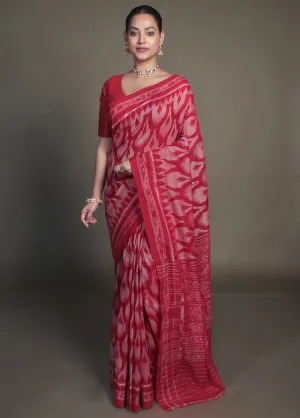Pink Bomkai Silk Saree Without Blouse Piece
