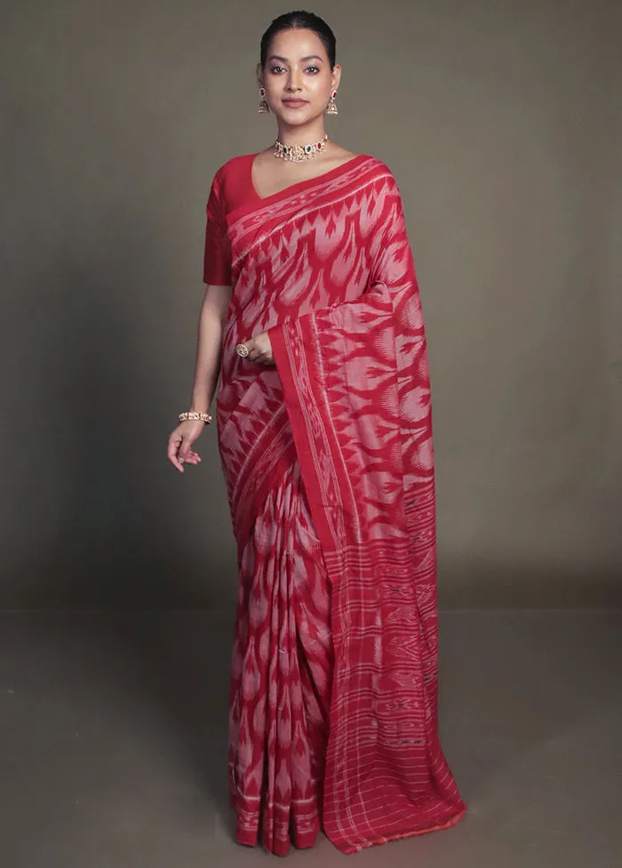 Pink Bomkai Silk Saree Without Blouse Piece