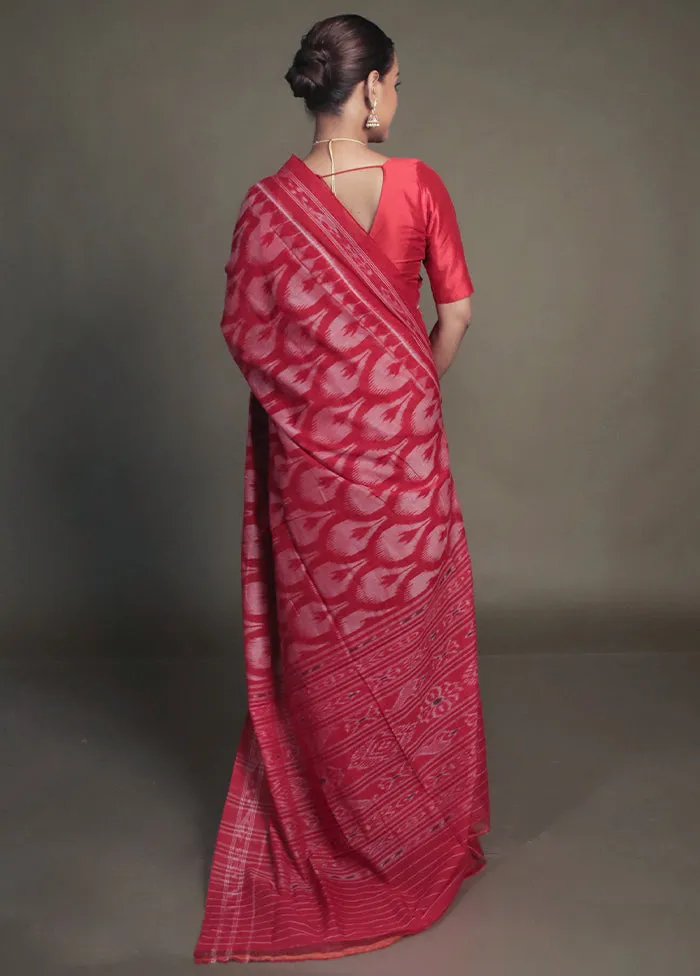 Pink Bomkai Silk Saree Without Blouse Piece