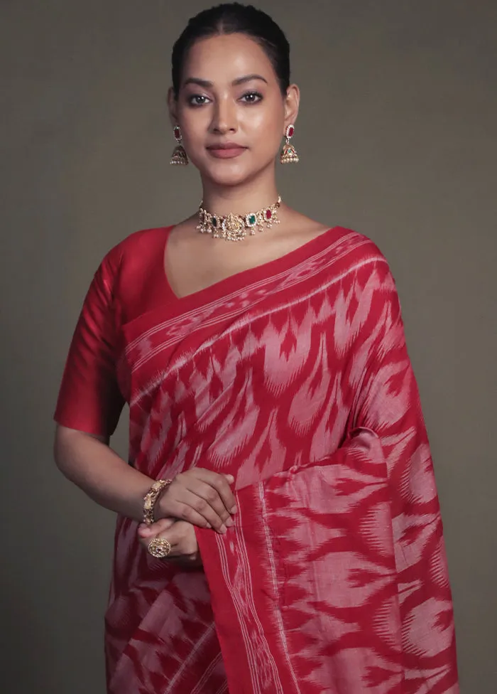 Pink Bomkai Silk Saree Without Blouse Piece