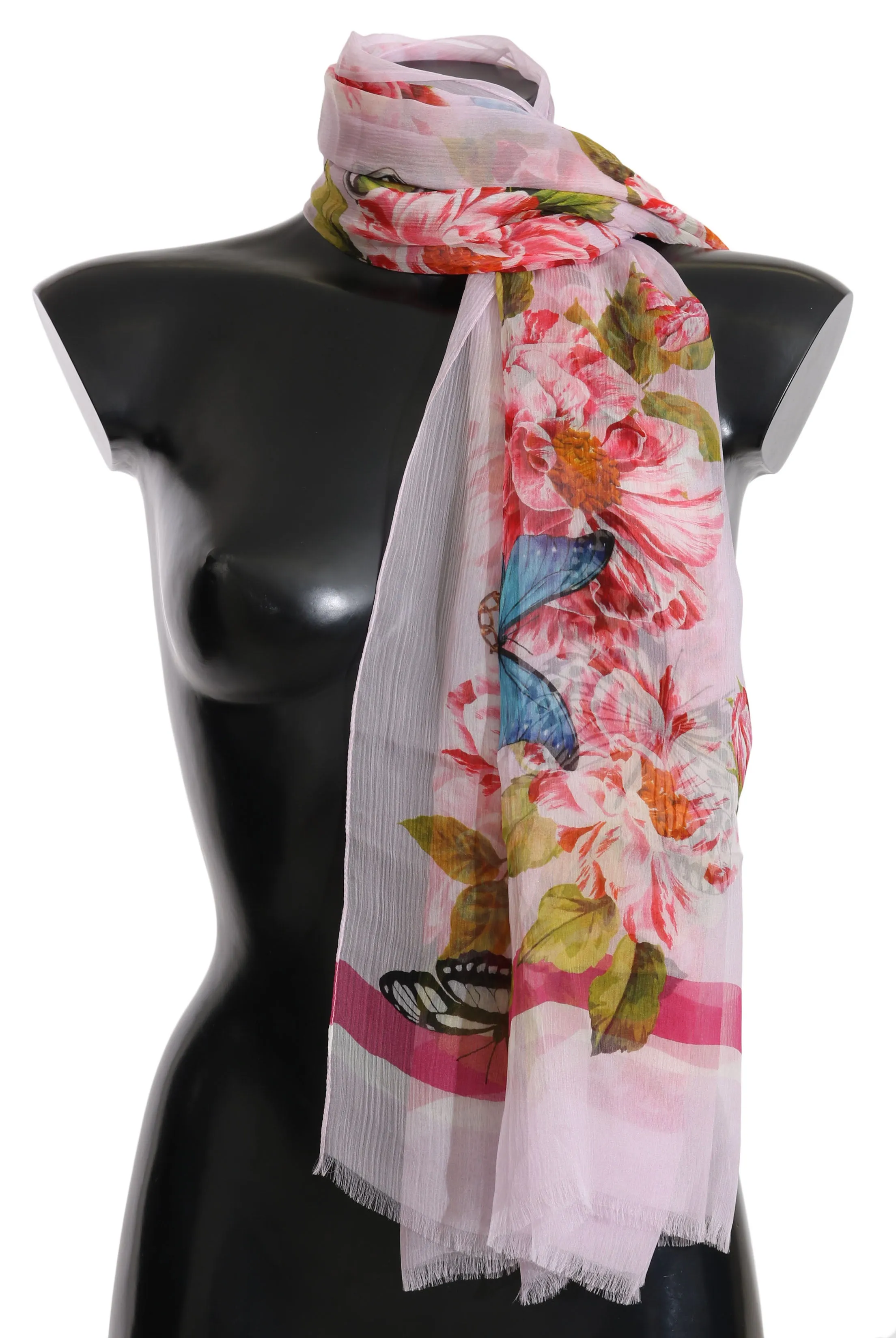 Pink Floral Butterfly Silk Wrap Shawl Scarf