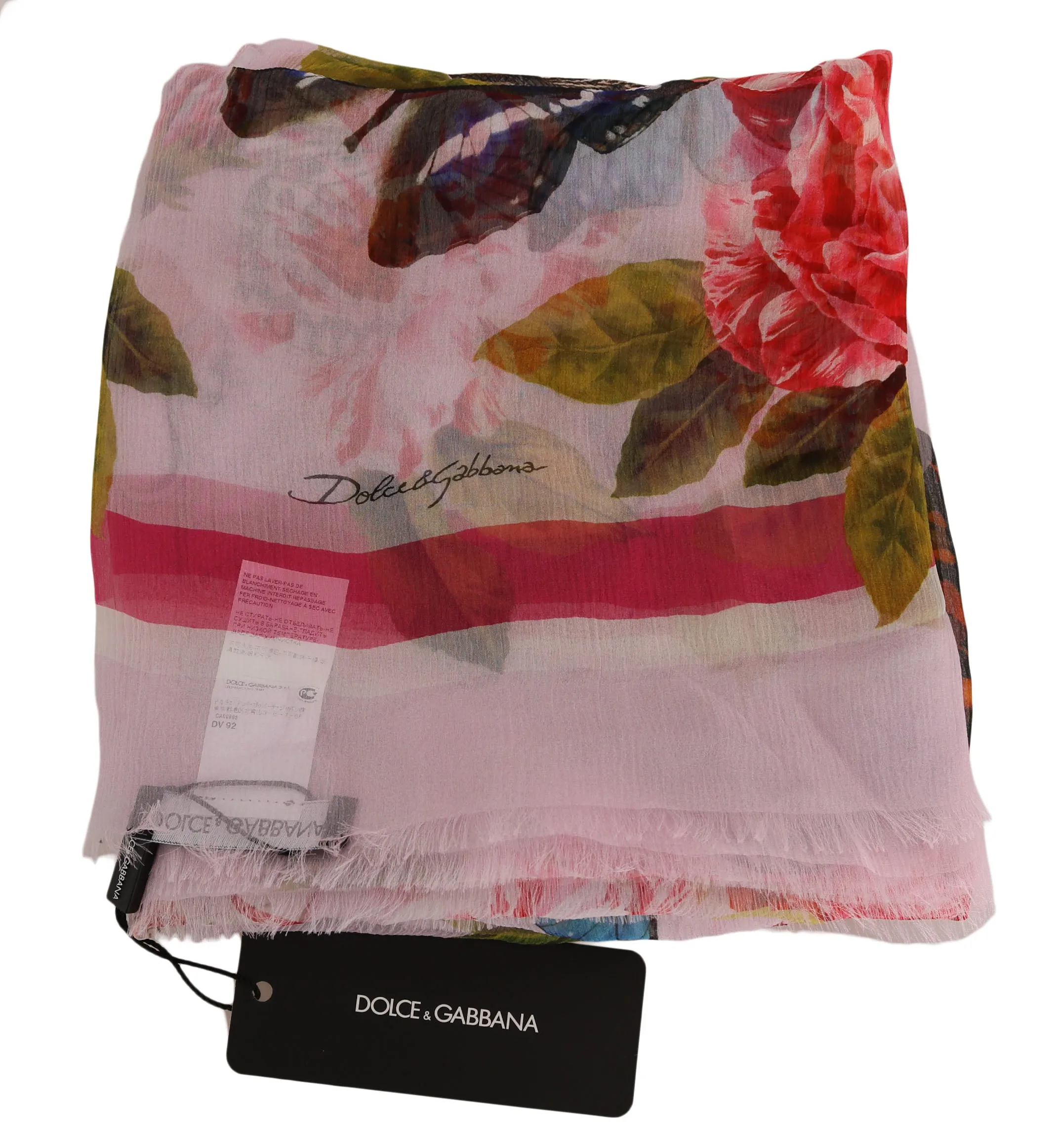Pink Floral Butterfly Silk Wrap Shawl Scarf