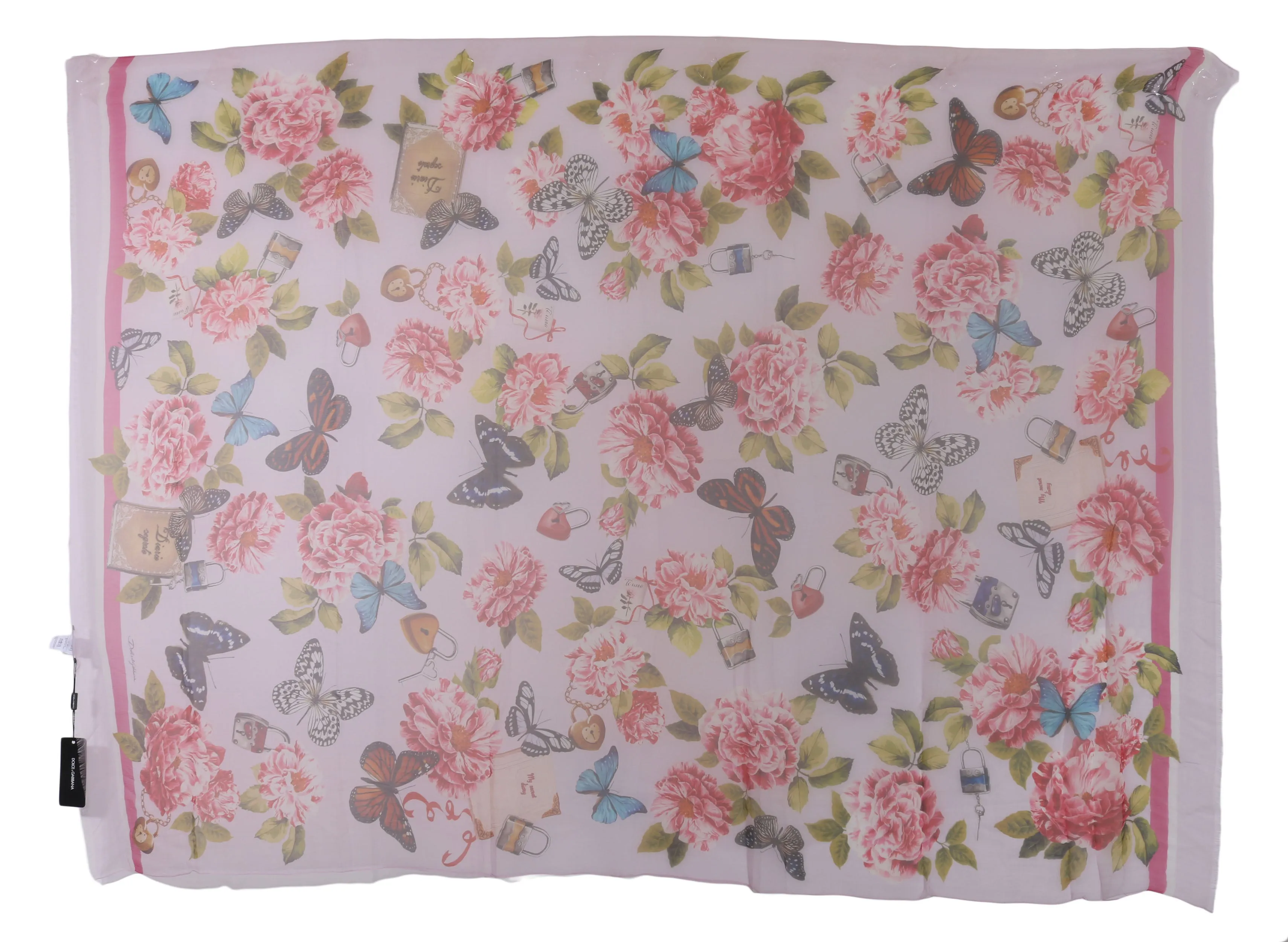 Pink Floral Butterfly Silk Wrap Shawl Scarf