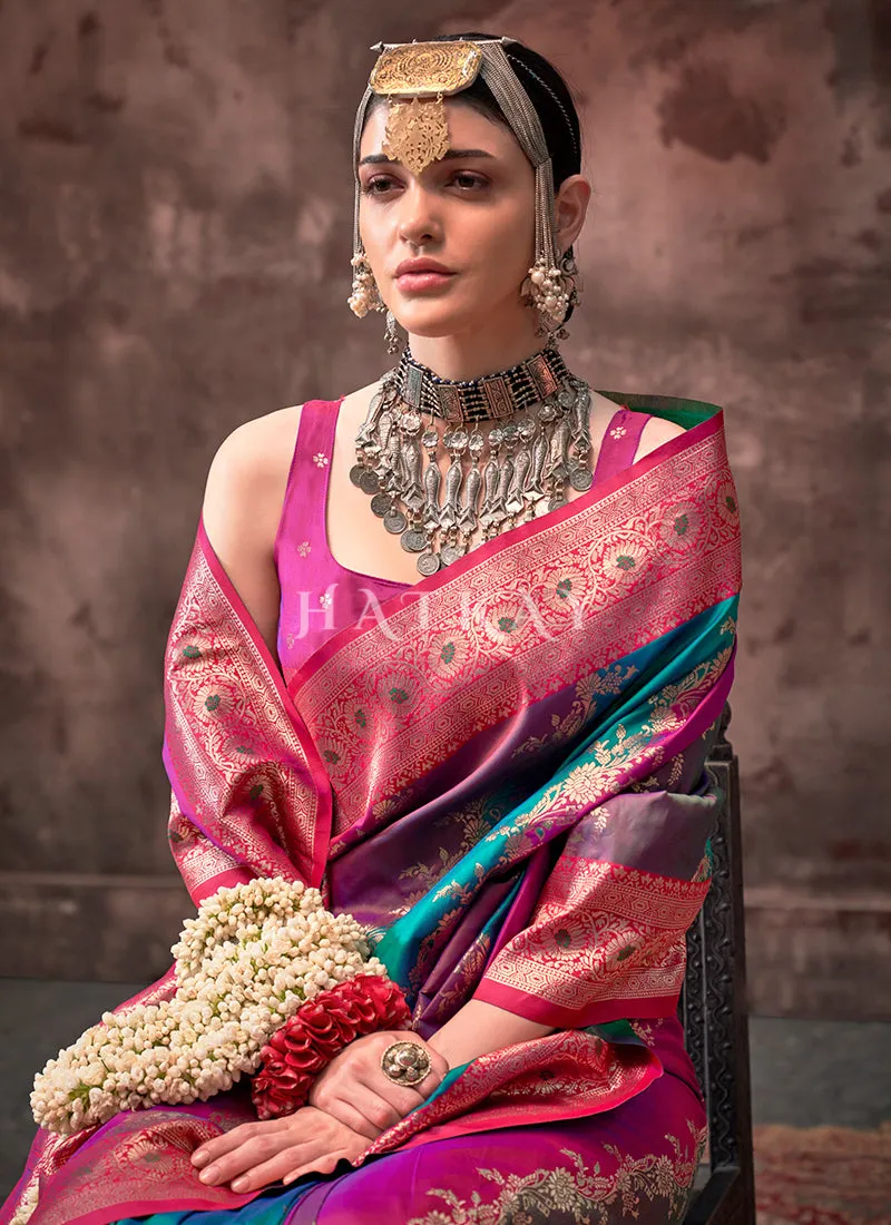 Pink Multicolor Silk Saree