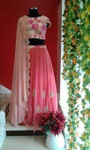 Pink Net Lehenga with Georgette Choli