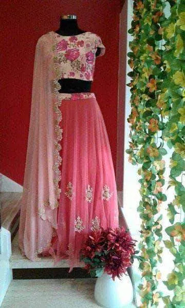 Pink Net Lehenga with Georgette Choli