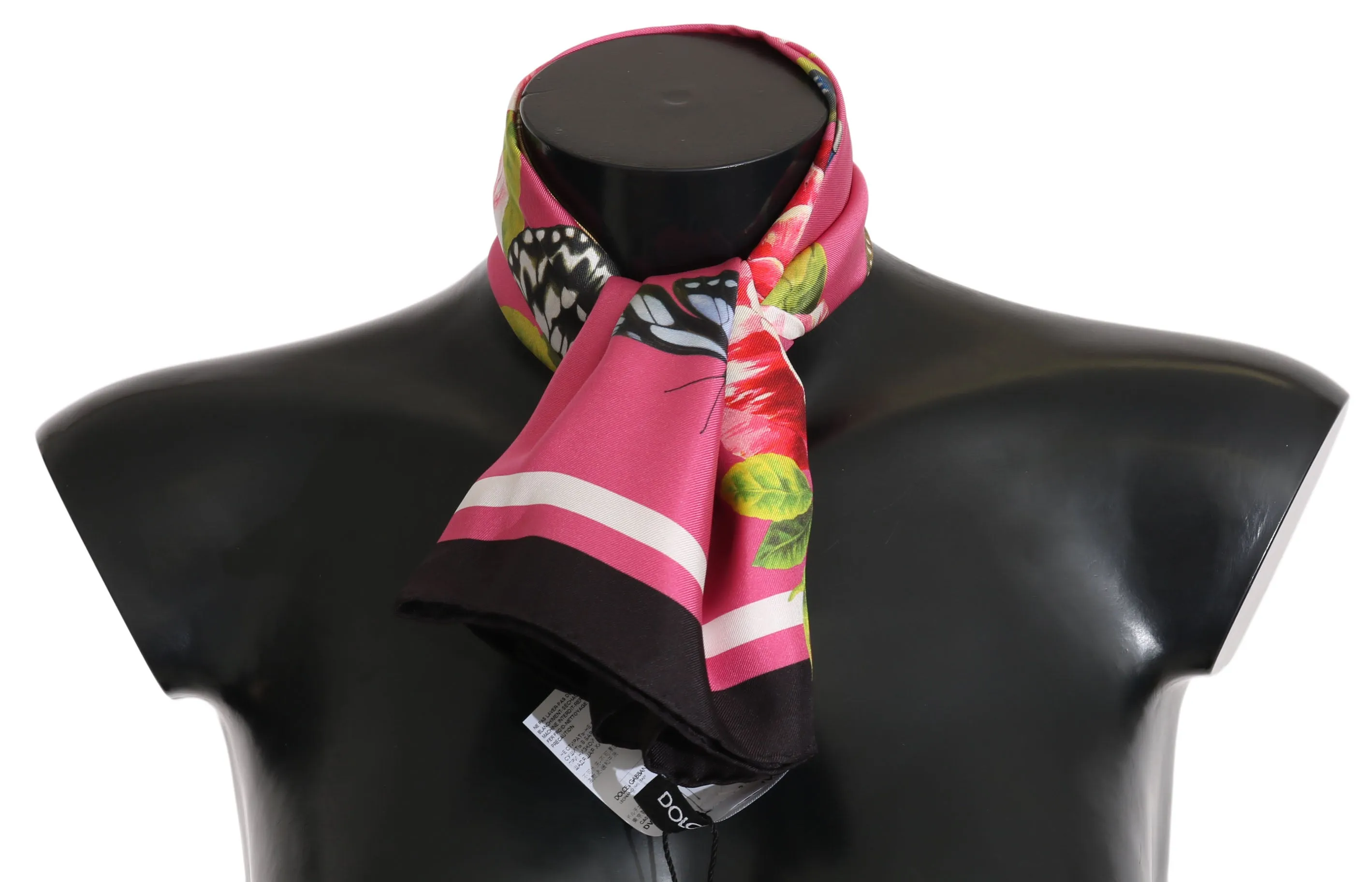 Pink Silk Floral Butterfly Shawl Scarf