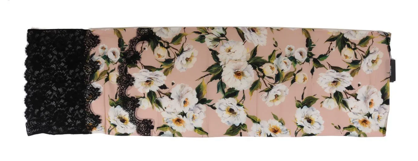 Pink Silk Floral Lace Scarf