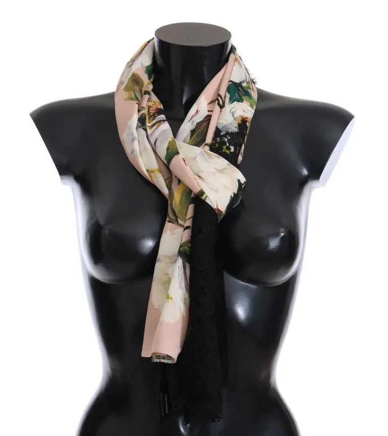 Pink Silk Floral Lace Scarf