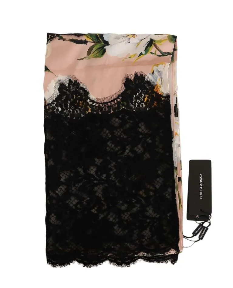 Pink Silk Floral Lace Scarf