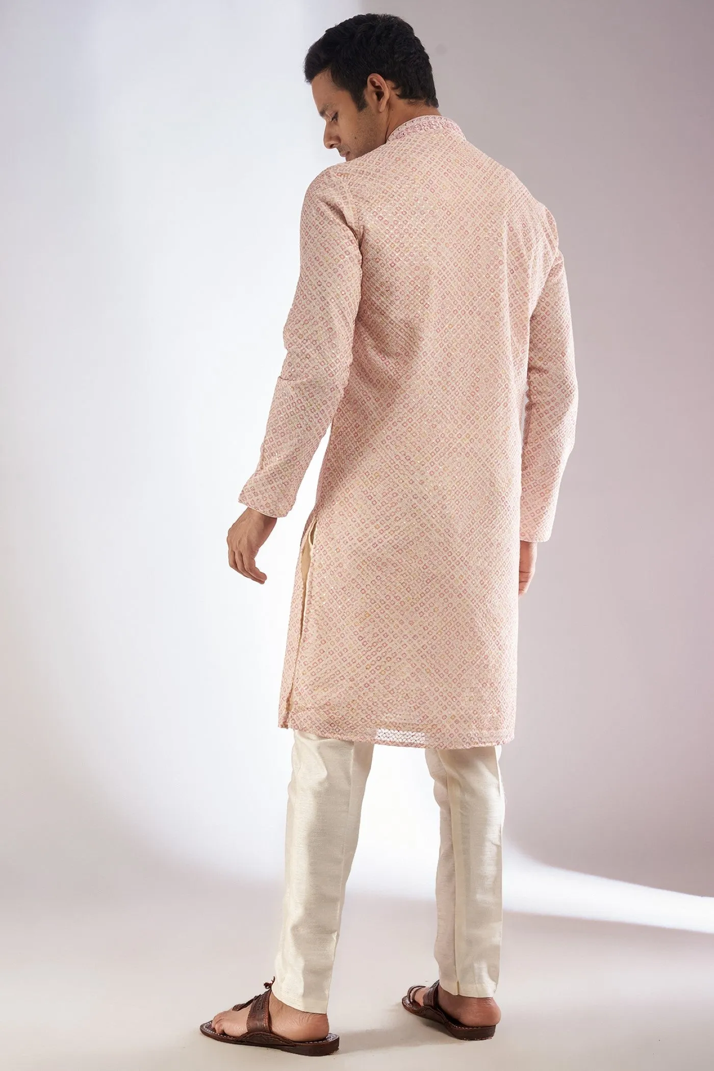 Pink Silk Printed & Embroidered Kurta Set