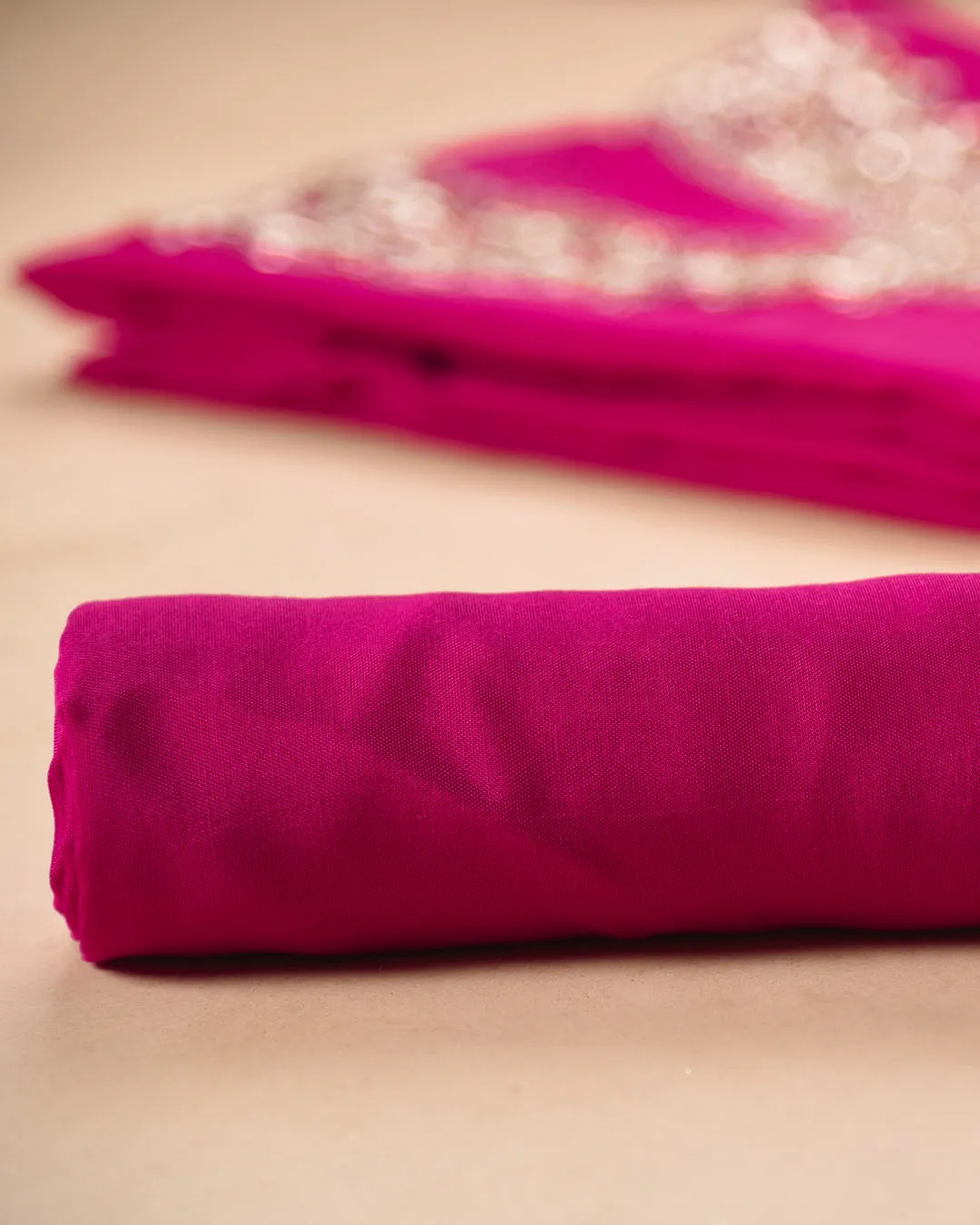 Pink Silk Viscose Blend Hand Embellished Unstitched Suit Fabric Set With Silk Viscose Blend Banarasi Woven Dupatta